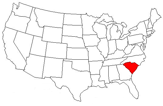 USA map showing location of South Carolina